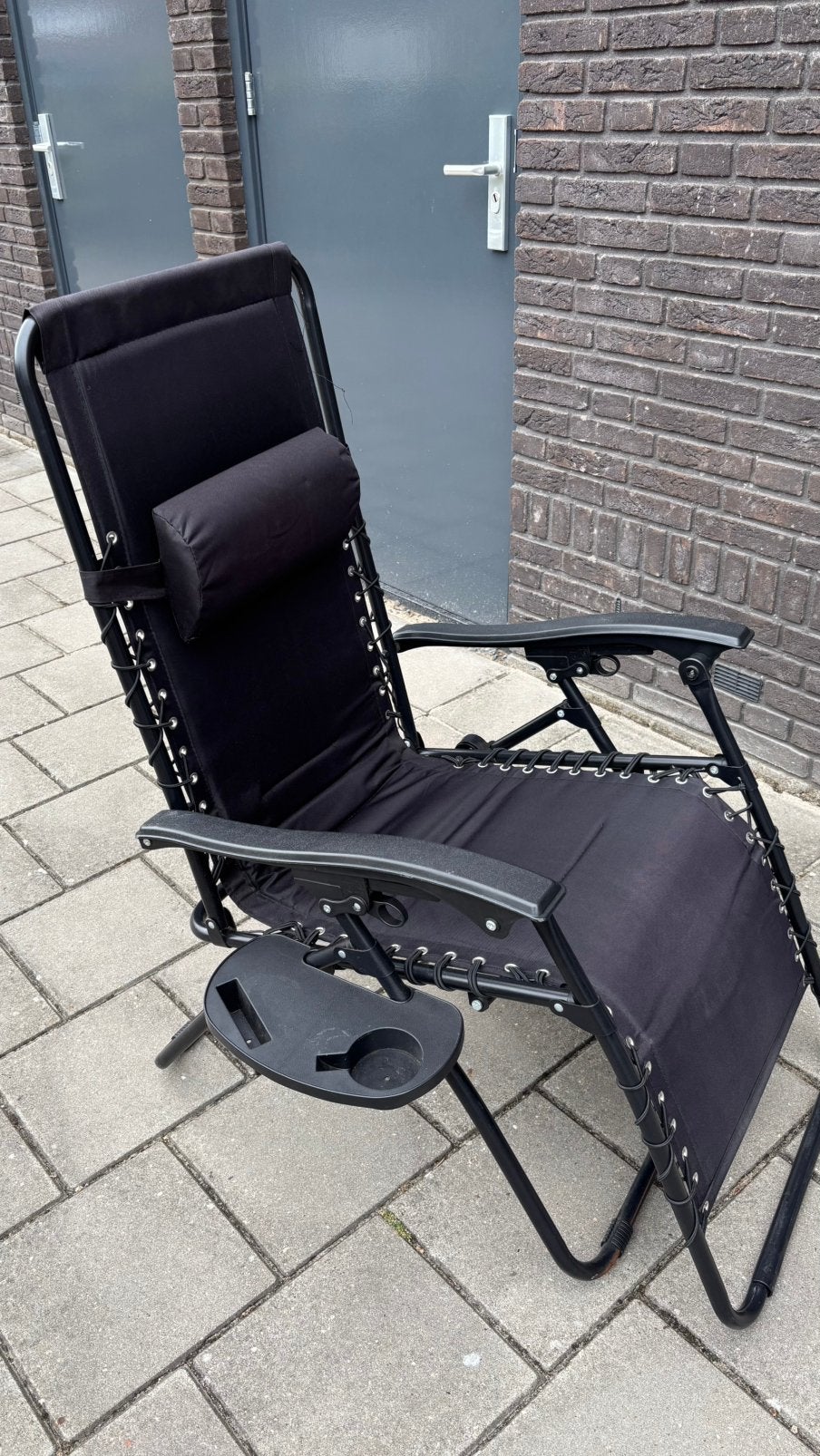 Relax tuinstoel zwart, Ophalen, Gebruikt, Metaal, Inklapbaar