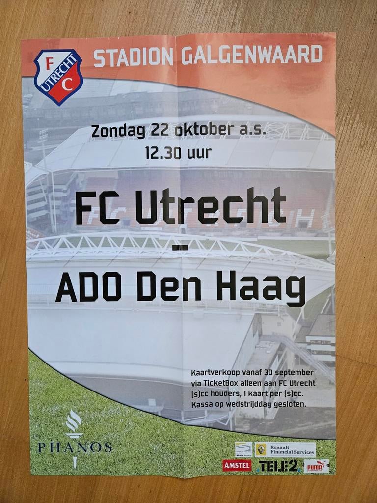 Grote raamposter FC Utrecht - ADO Den Haag seizoen 2017-18, Ophalen of Verzenden, Gebruikt, F.C. Utrecht
