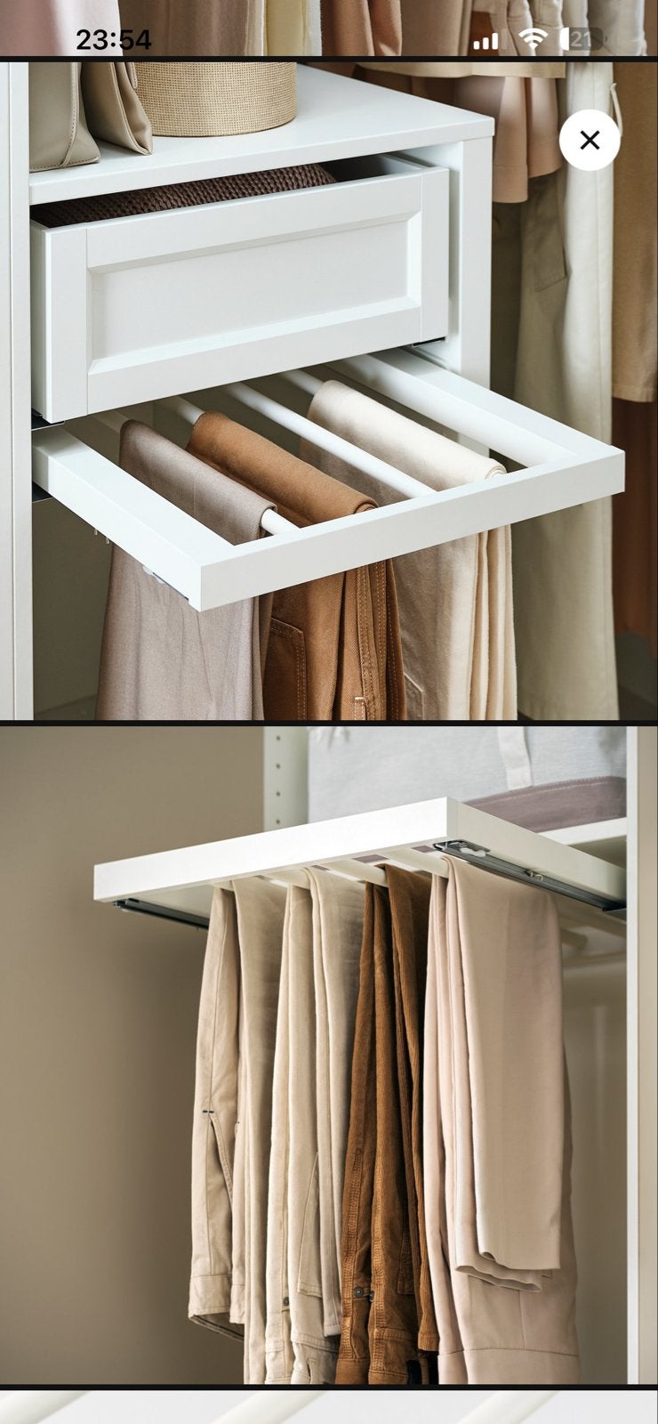 IKEA KOMPLEMENT Uittrekbare broekhanger wit 50x58 cm, Ophalen of Verzenden, Zo goed als nieuw