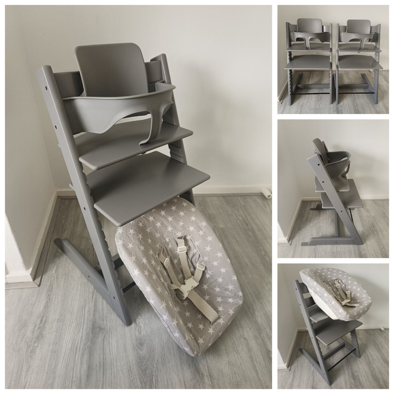 Stokke Tripp Trapp storm grey+babyset,newbornset,hoes evt.2x, Kinderen en Baby's, Meegroeistoel, Ophalen of Verzenden, Zo goed als nieuw