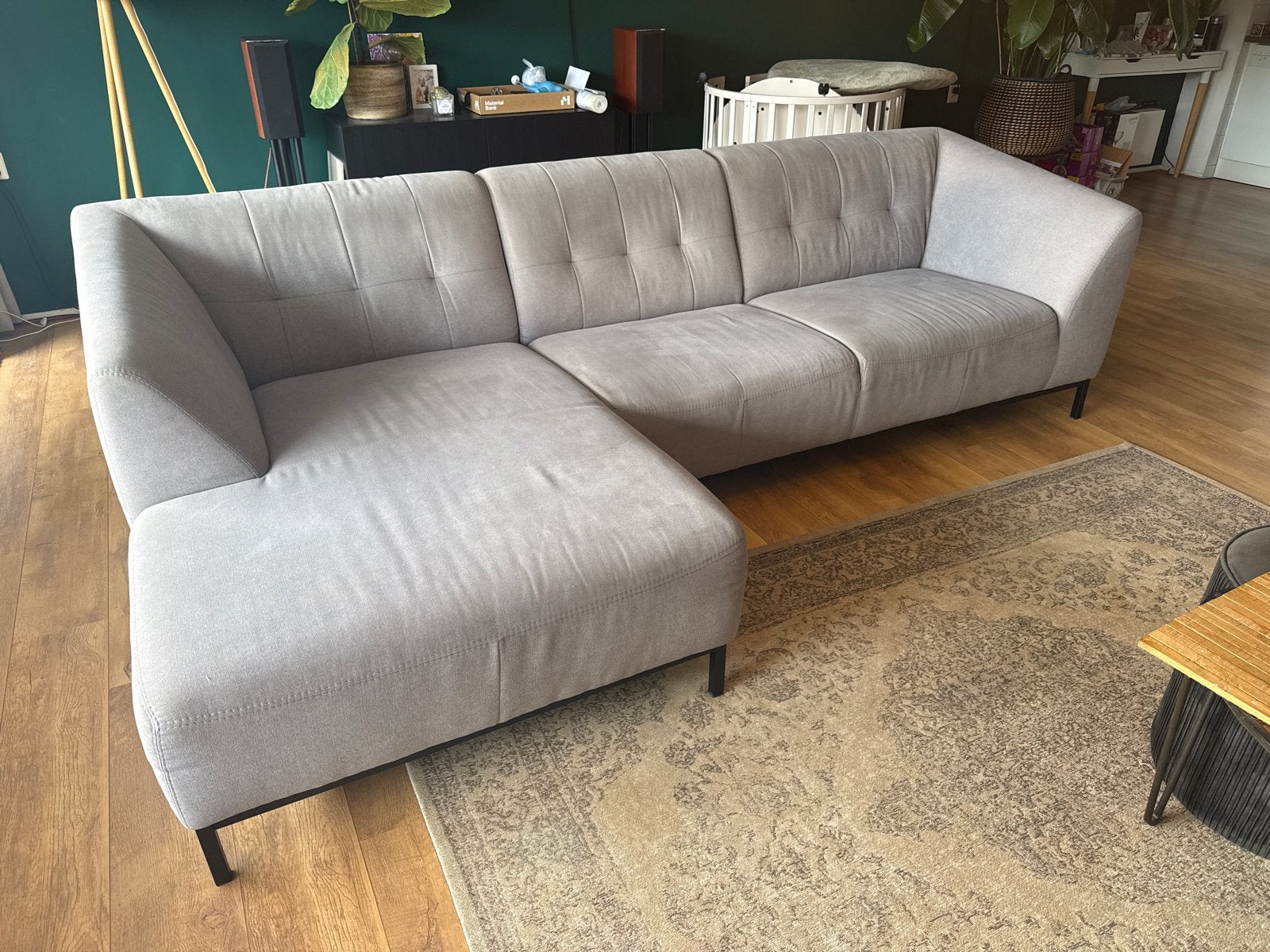 Moderne Hoekbank 280 cm breed - Grijs Stof Trendhopper, Ophalen, 250 tot 300 cm, Gebruikt, 100 tot 125 cm