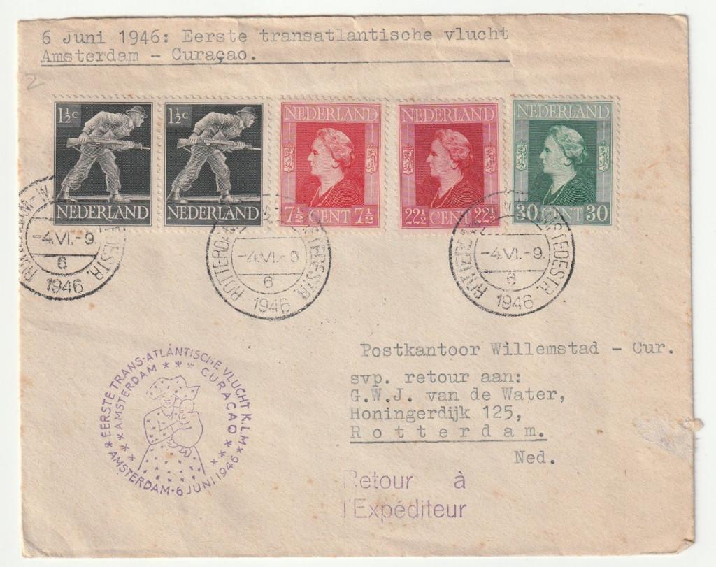 1946 eerste trans-Atlantische vlucht Amsterdam Curacao, Gebruikt, Verzenden, Overige typen, X