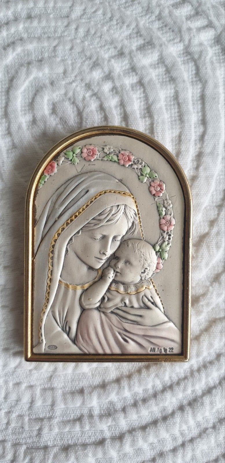 Madonna met kind in zilver lijstje, Ophalen of Verzenden, Beeld(je)