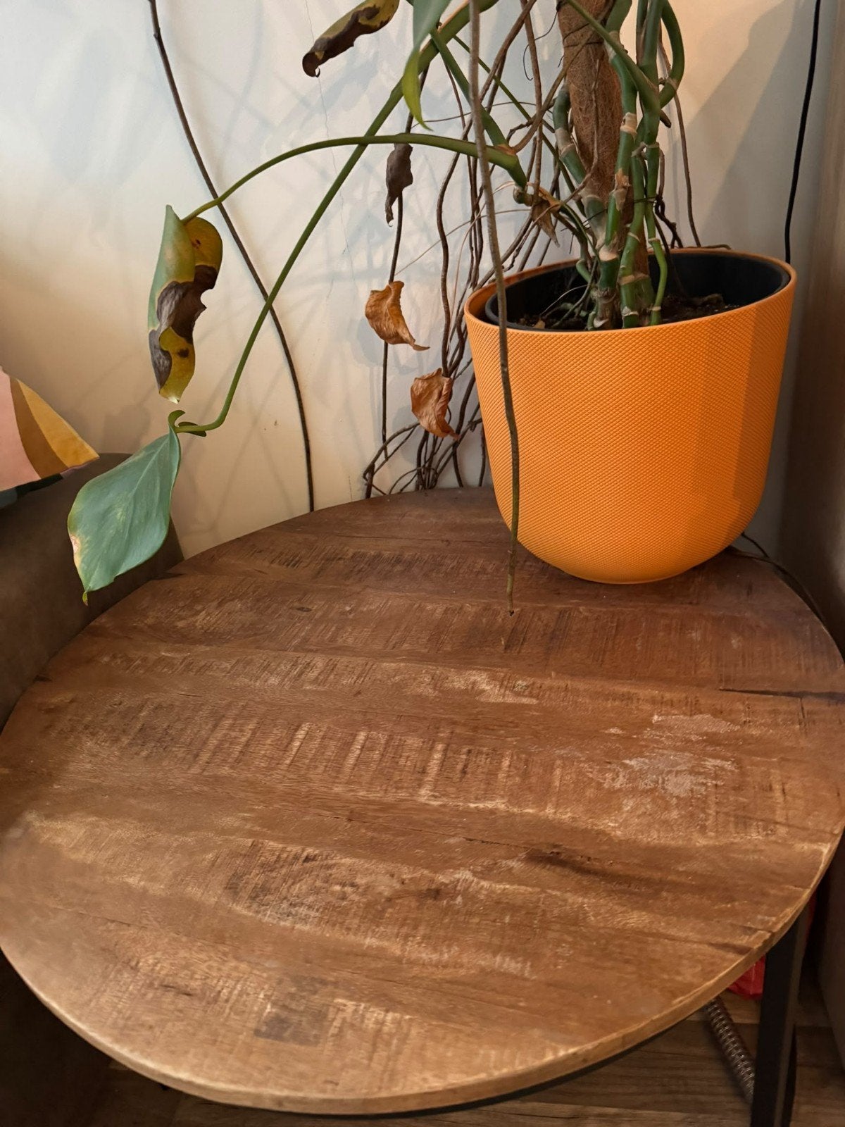 Industriële salontafel mangohout, Huis en Inrichting, Gebruikt, Industrieel, Landelijk, Rond, 55 tot 75 cm