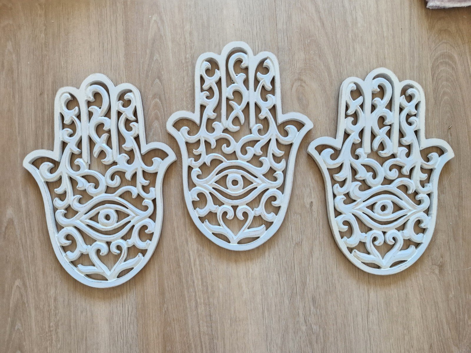 Set van 3 Balinese Houten Hamsa Handen Muurdecoratie, Oosters, Hout, Ophalen of Verzenden, Handgemaakt