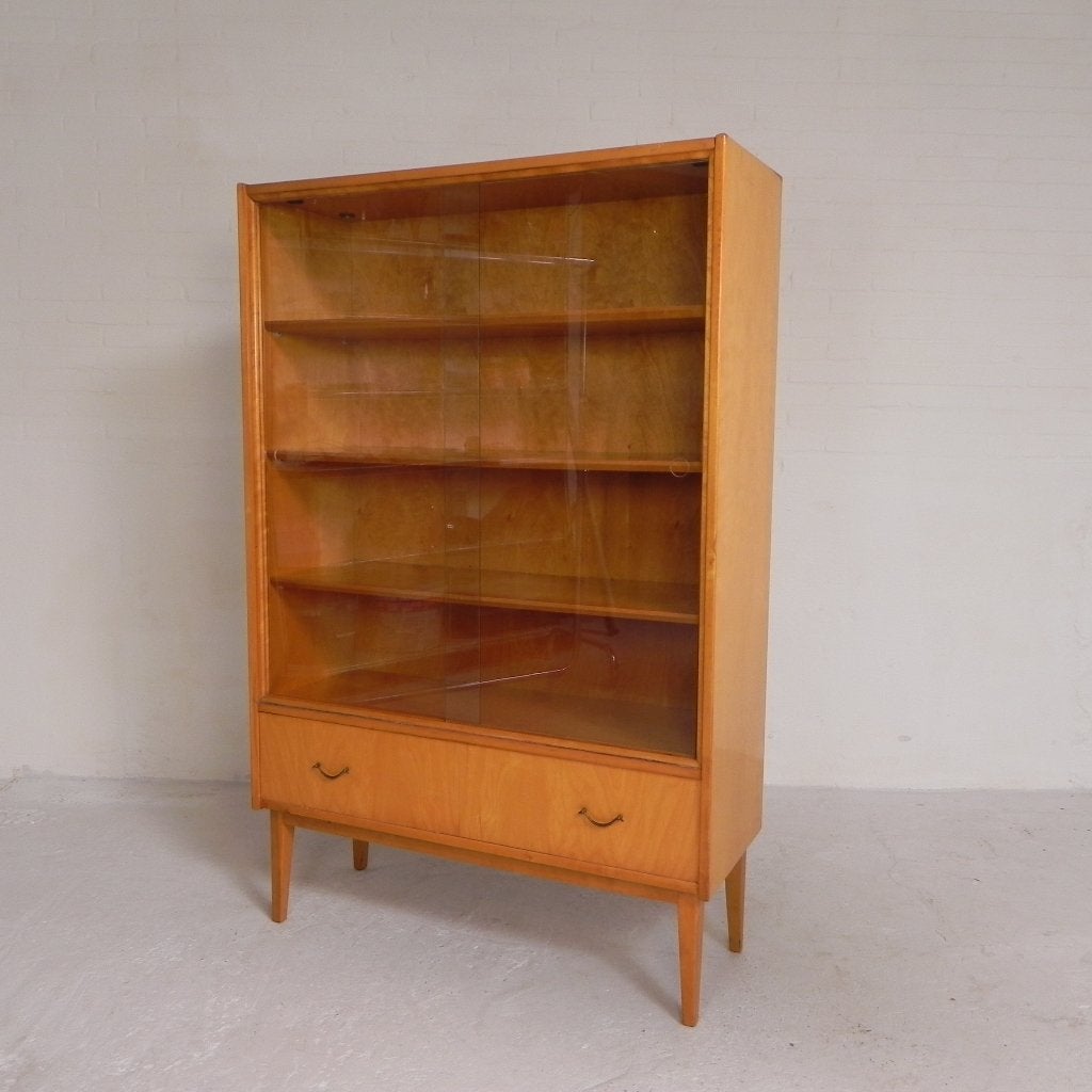 Vintage vitrinekast, 2 schuifdeuren en 1 lade, jaren 50, -, -, Ophalen of Verzenden, -