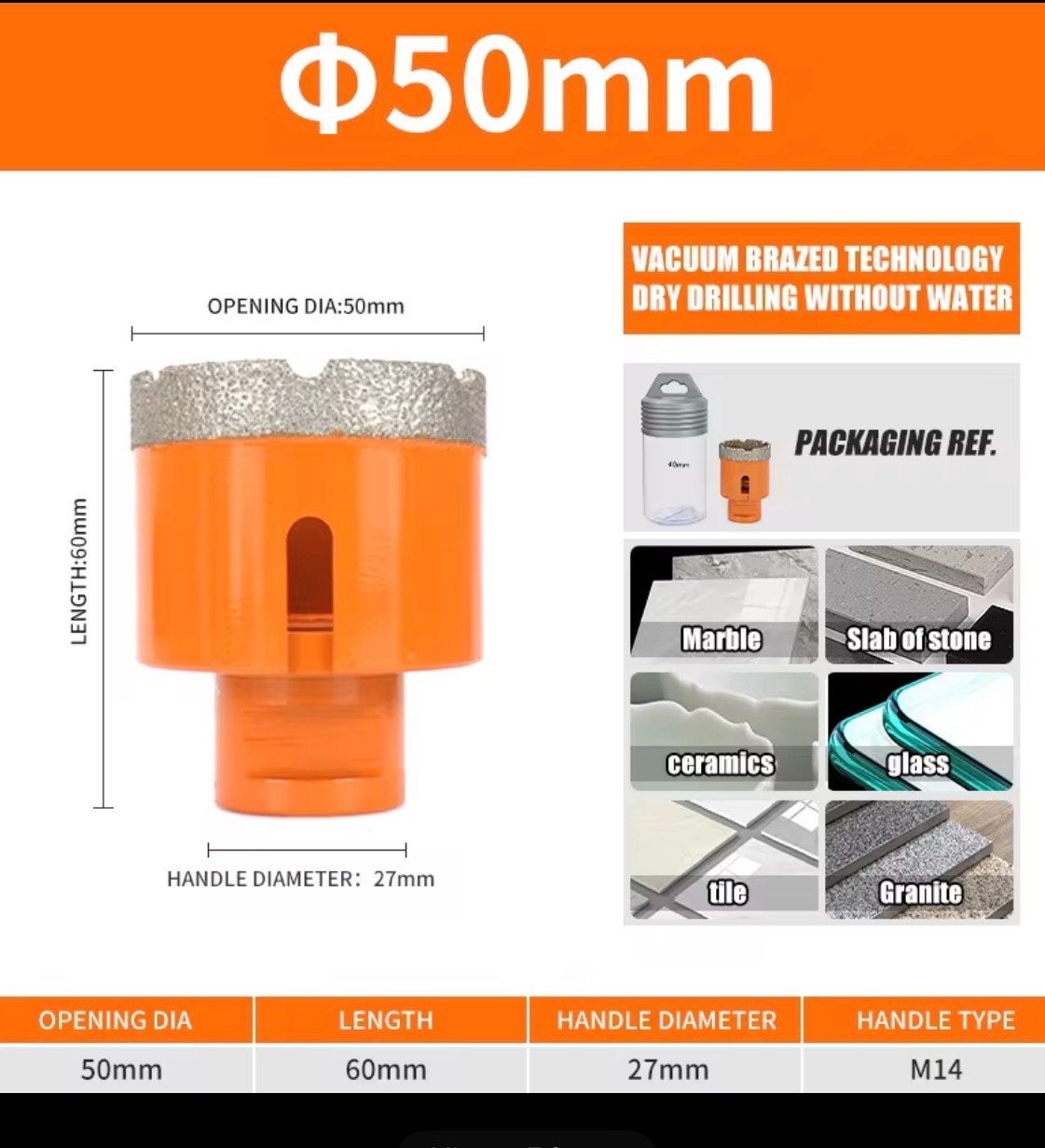 Diamant Boor 50mm voor Droog Boren - Marmer, Tegel, Glas, Ophalen of Verzenden, Nieuw, Overige typen
