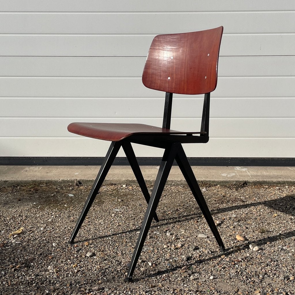 🟡 Vintage schoolstoel, zwart frame, Galvanitas, 1960s, Huis en Inrichting, Stoelen, Gebruikt, Zwart, Vintage, Ophalen of Verzenden