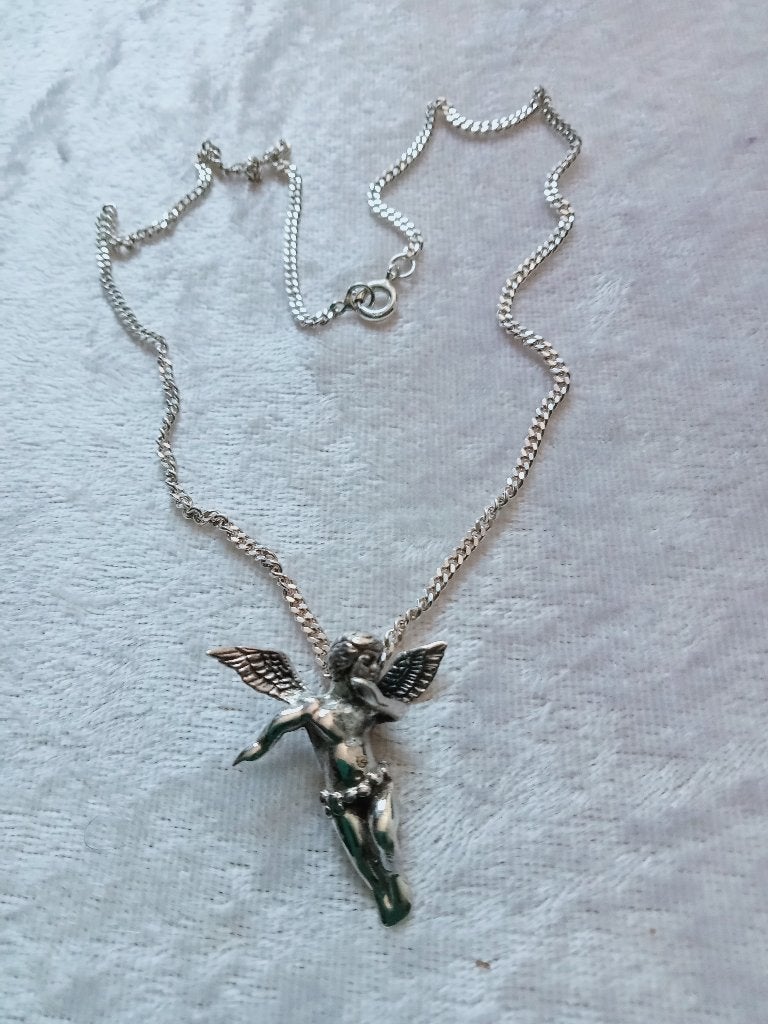 Mooi Zilver Kettinkje met Bescherm Engeltje, Verzenden, Zilver, Hanger