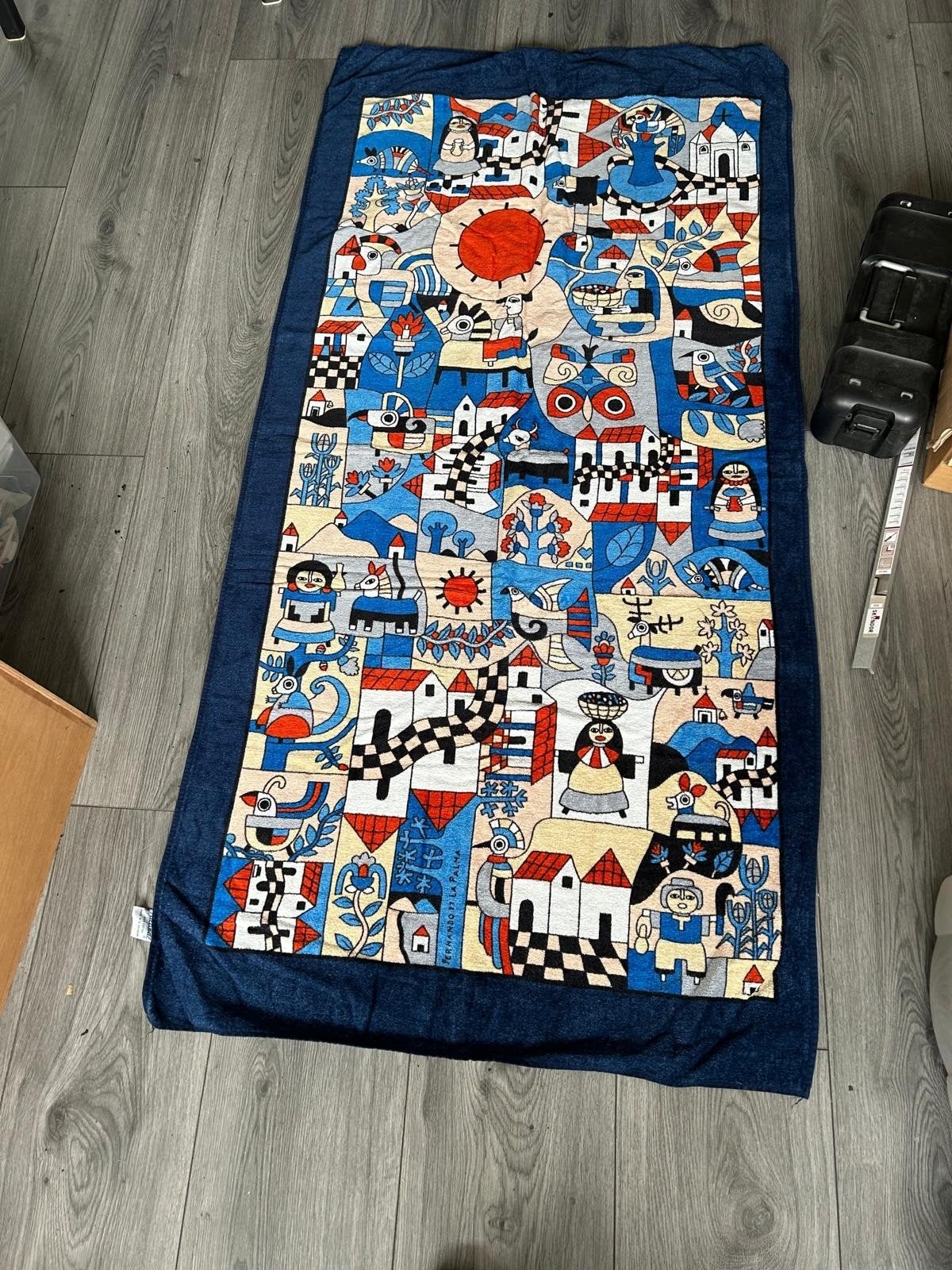 badlaken donkblauw bedrukt, Ophalen of Verzenden, Nieuw, Rechthoekig, 50 tot 100 cm