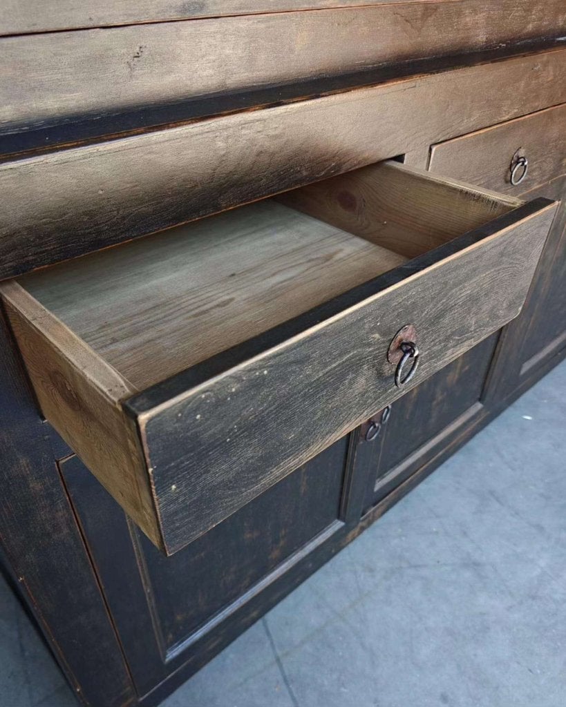 Prachtige vitrinekast | Buffetkast "Old black" #0349, Gebruikt, Met deur(en), -, 200 cm of meer