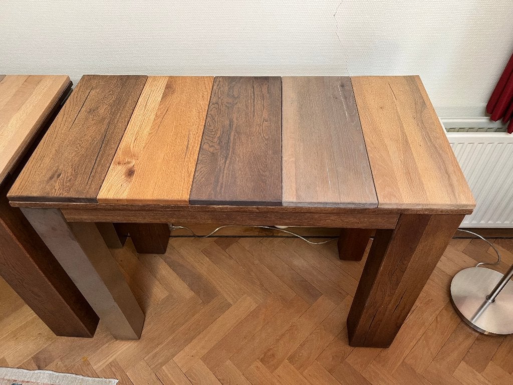 Massief houten sidetable 100x50x78 cm (Piet Klerkx) (1), Ophalen, Gebruikt, 100 tot 150 cm, 25 tot 50 cm