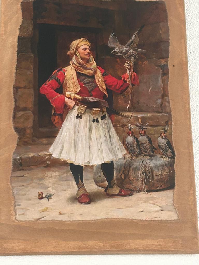 Oosters tafereel met valkenier - Schilderij, Antiek en Kunst, Ophalen of Verzenden