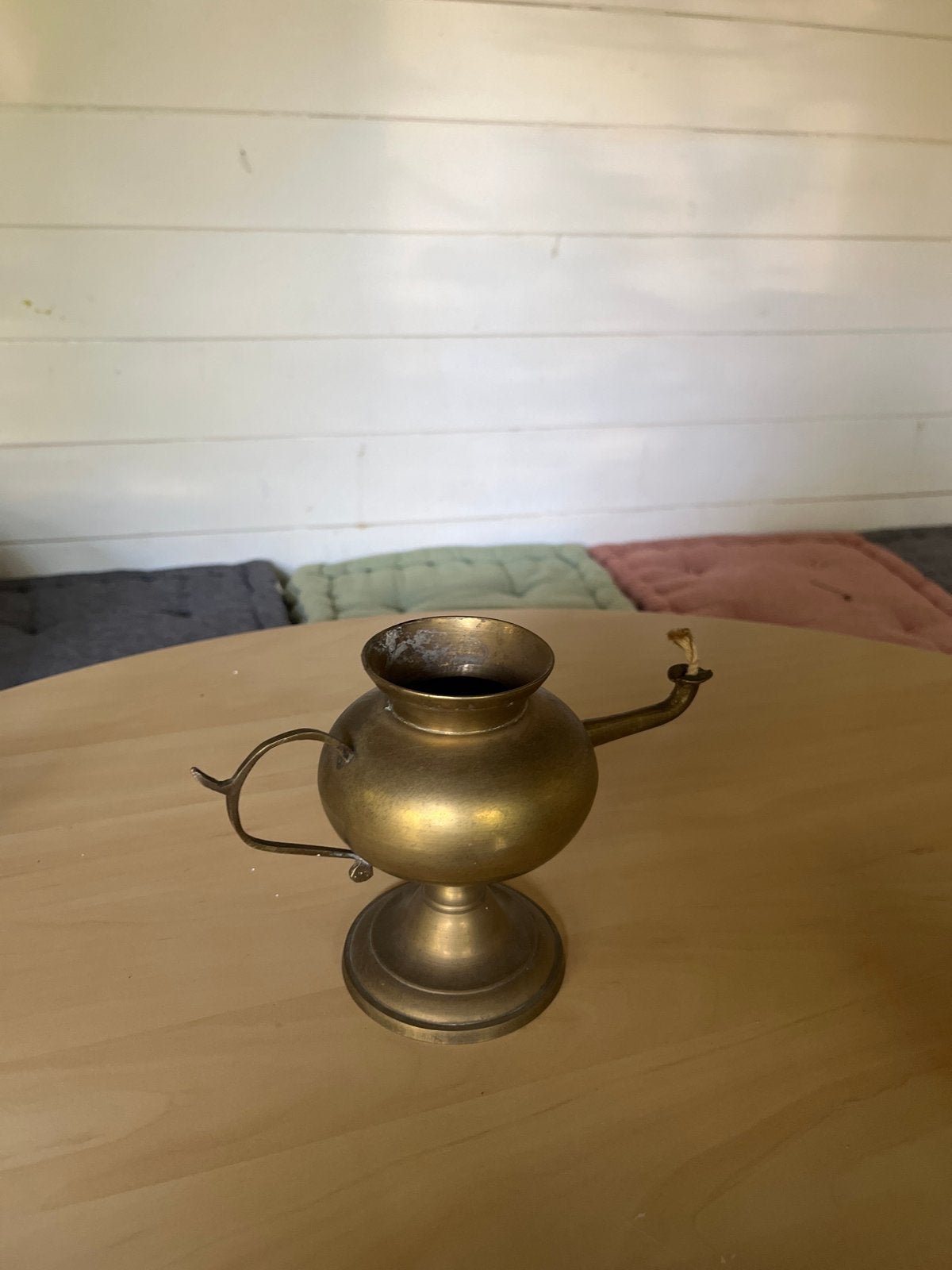 Antieke koperen olielamp met deksel, Ophalen of Verzenden