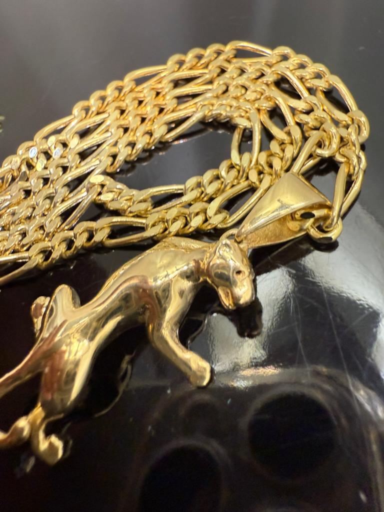 Prachtige 14 karaats gouden figaro ketting met panter hanger, Ophalen of Verzenden, Nieuw, Goud