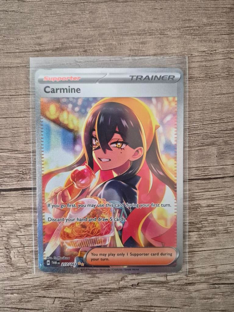 Pokémon TCG Carmine Full Art Trainer Kaart (217/197), Ophalen of Verzenden, Zo goed als nieuw, Losse kaart, Foil