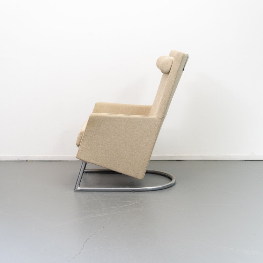 Montis Madonna Fauteuil Beige Stof - Metaal Sledepoot, Niet ingevuld, Zo goed als nieuw, Niet ingevuld, Niet ingevuld