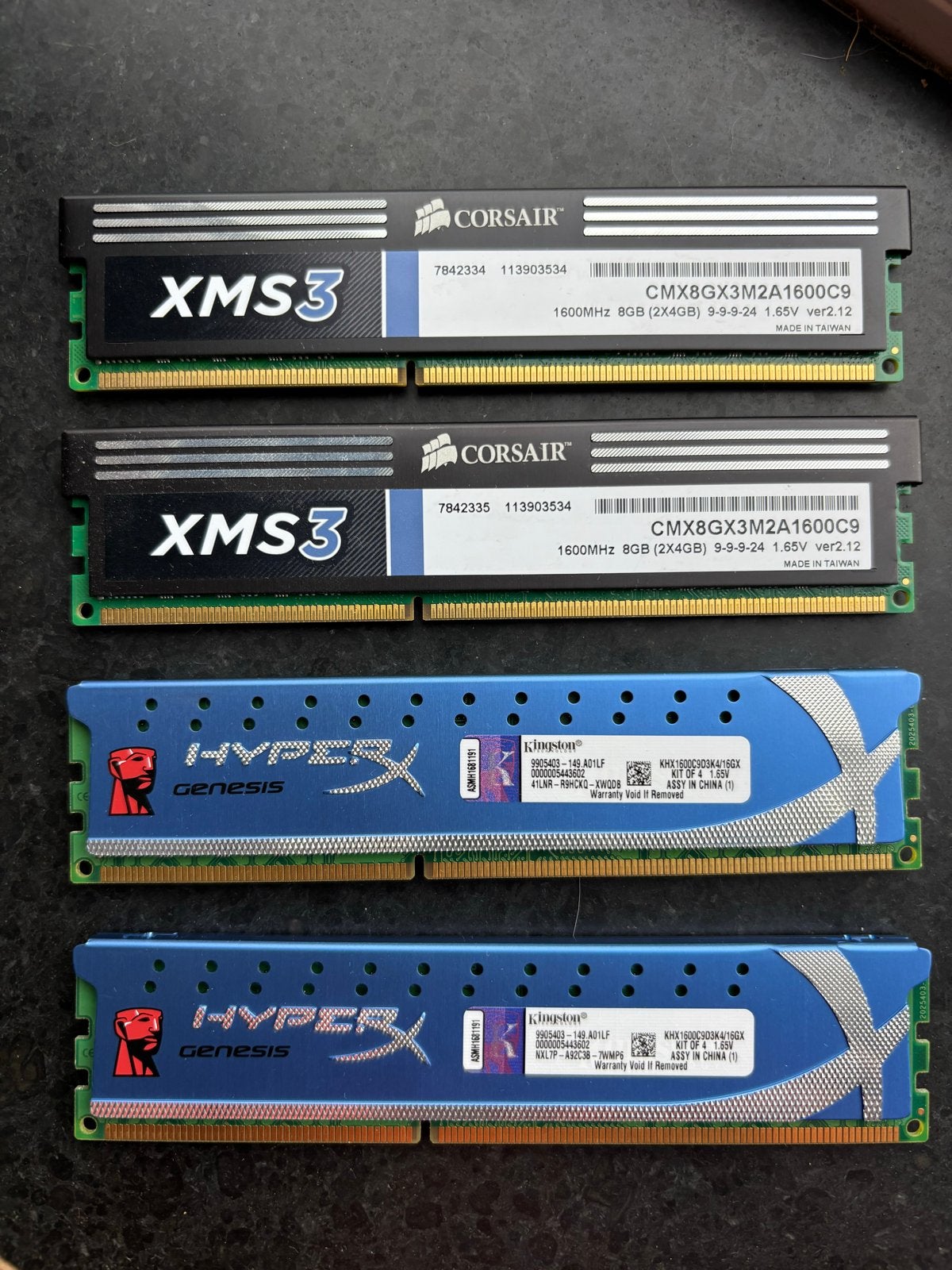 16GB (4x4GB) Corsair XMS3 & Kingston HyperX Genesis DDR3 RAM, Computers en Software, DDR3, Ophalen of Verzenden, Zo goed als nieuw