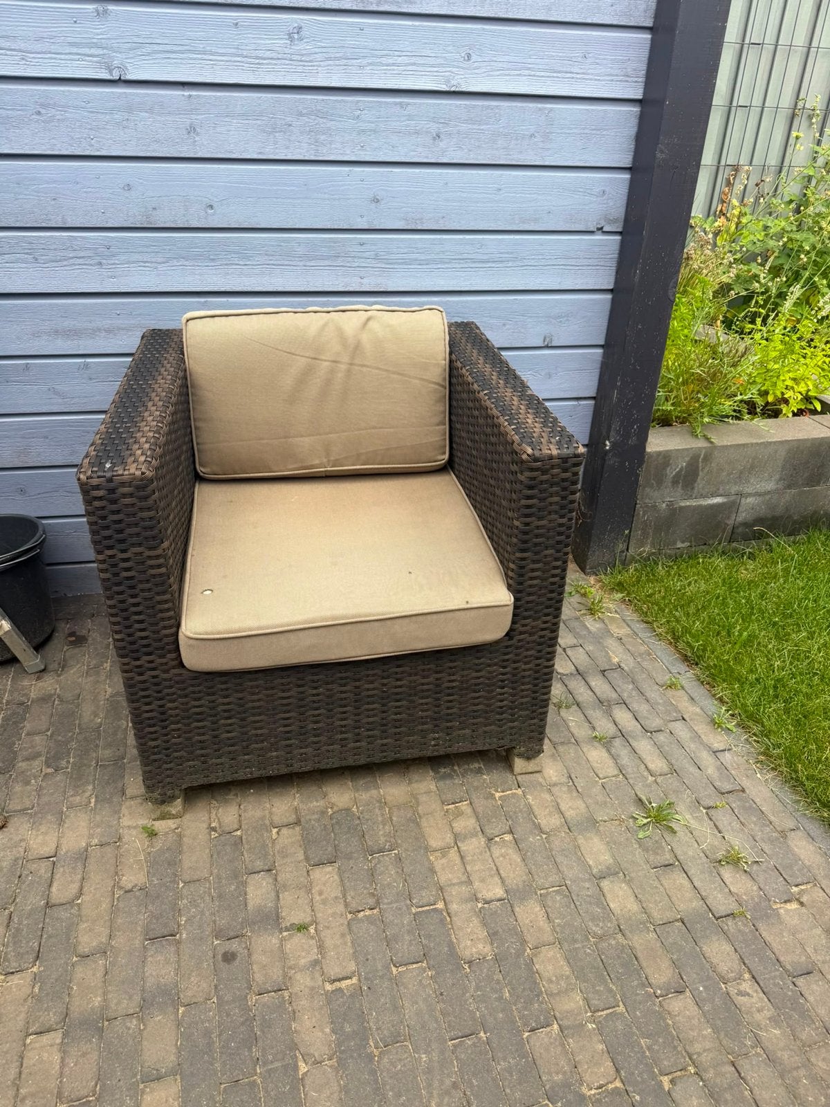 Tuinset 3 personen - Wicker bank en stoel, Ophalen, Gebruikt, 3 zitplaatsen, Wicker