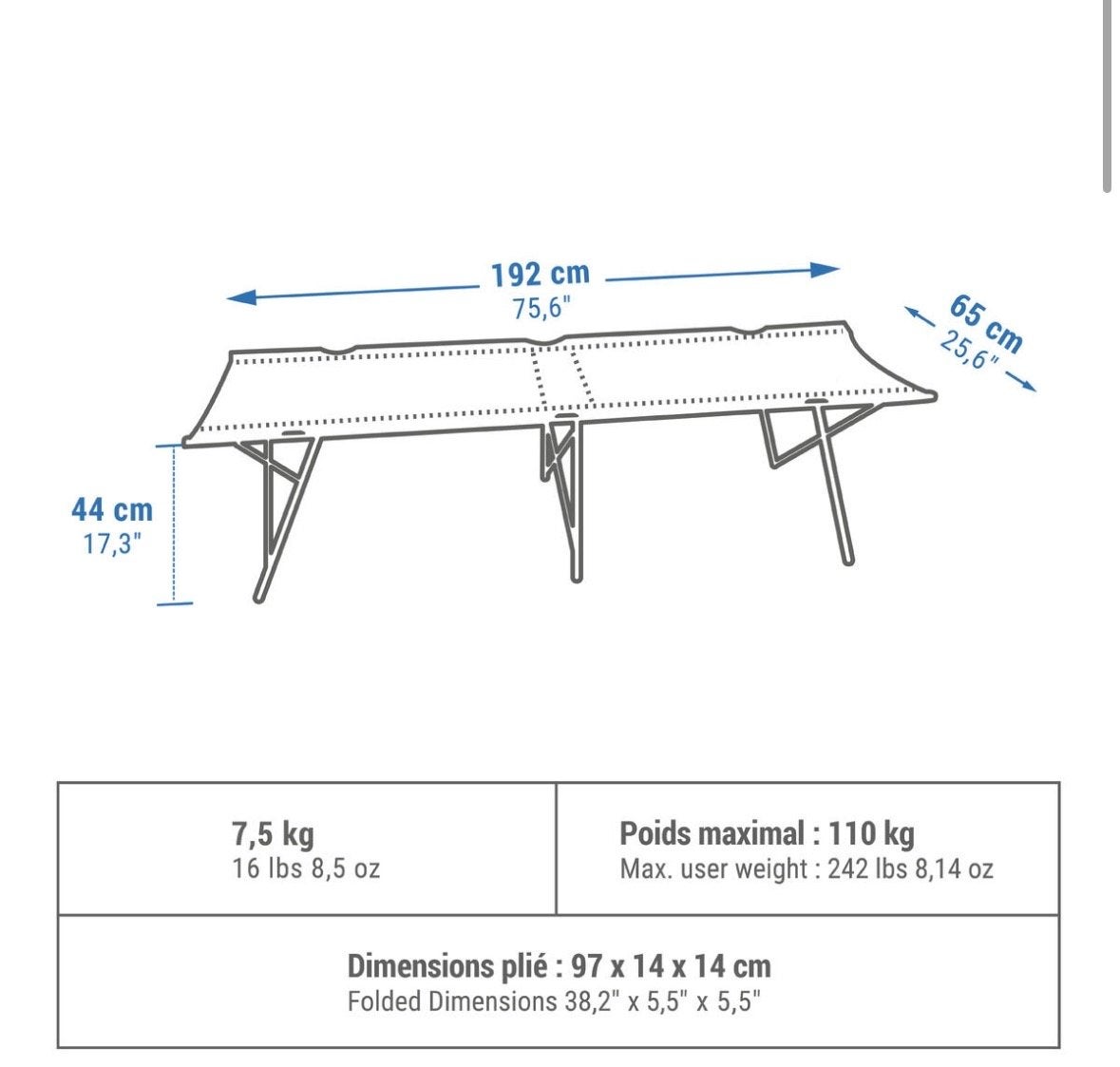 2 x QUECHUA Veldbed / stretcher, Ophalen of Verzenden, Zo goed als nieuw, Overige