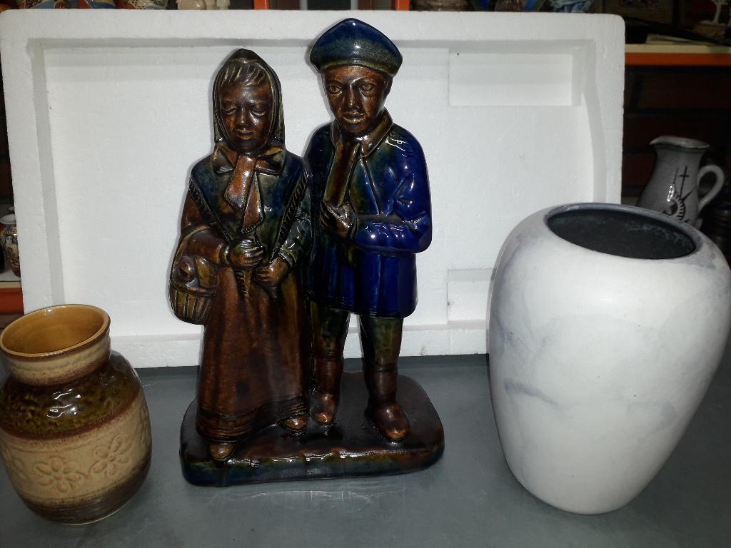 VINTAGE BEELD en 2 VAZEN WEST GERMANY uit de 50e JAREN, Ophalen of Verzenden