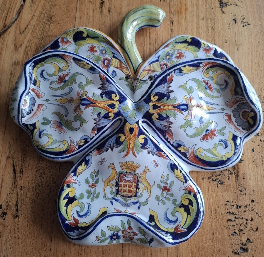 Antieke Franse Devres muurvaas, klavertje 3, wapen St.Malo, Ophalen of Verzenden