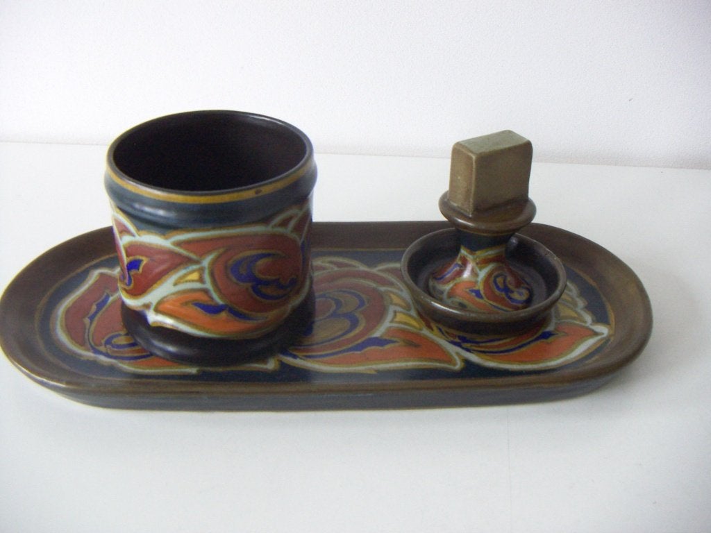 Zuid Holland Gouda plateel keramiek rookstel jr.1927. Verat., Ophalen of Verzenden