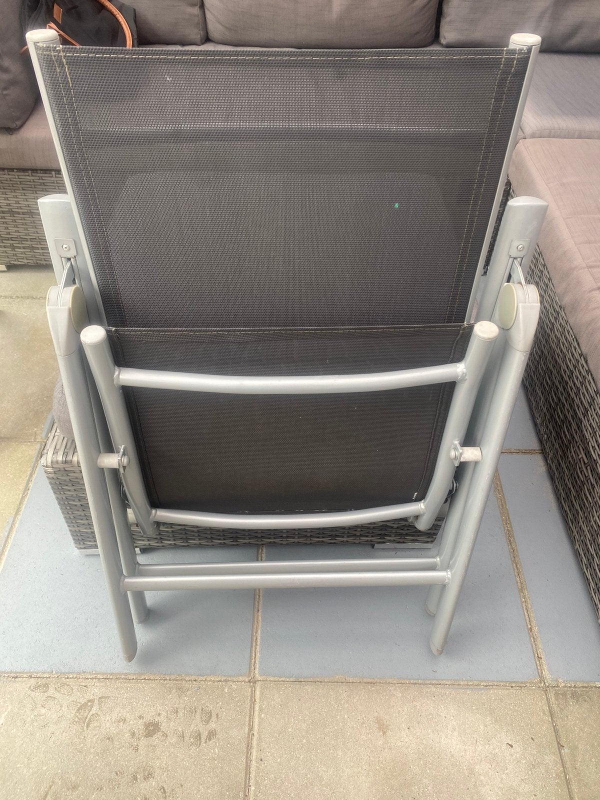 Verstelbare tuinstoel, inklapbaar, aluminium en textileen, Tuin en Terras, Tuinstoelen, Gebruikt, Aluminium, Inklapbaar, Ophalen