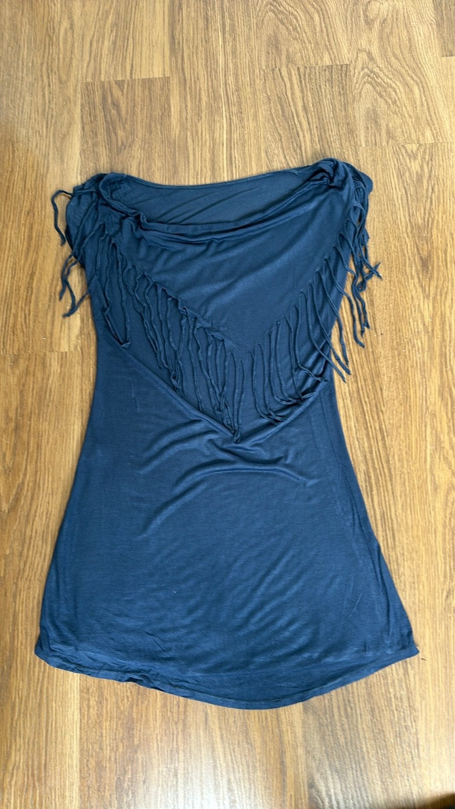 Donkerblauwe jurkje/tuniek met franjes - Maat S, Blauw, Ophalen of Verzenden, Korte mouw, Maat 36 (S)