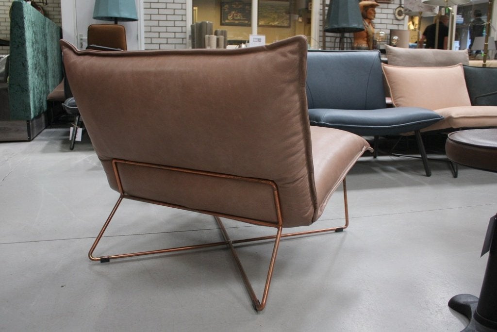 Luxe fauteuil EARL Jess Design koper leer Royal Beige, Ophalen, 75 tot 100 cm, Zo goed als nieuw, 75 tot 100 cm