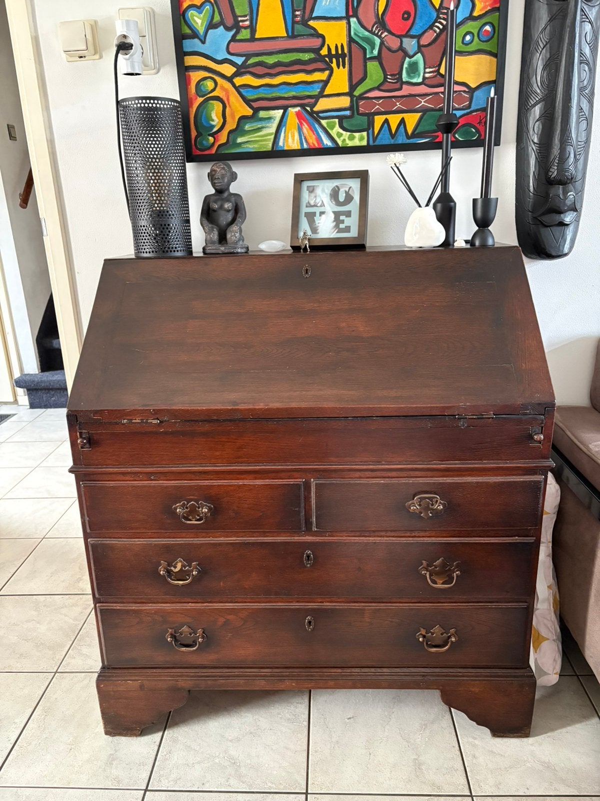 Klassieke secretaire met uitklapbaar schrijfblad en lades, Ophalen, Gebruikt