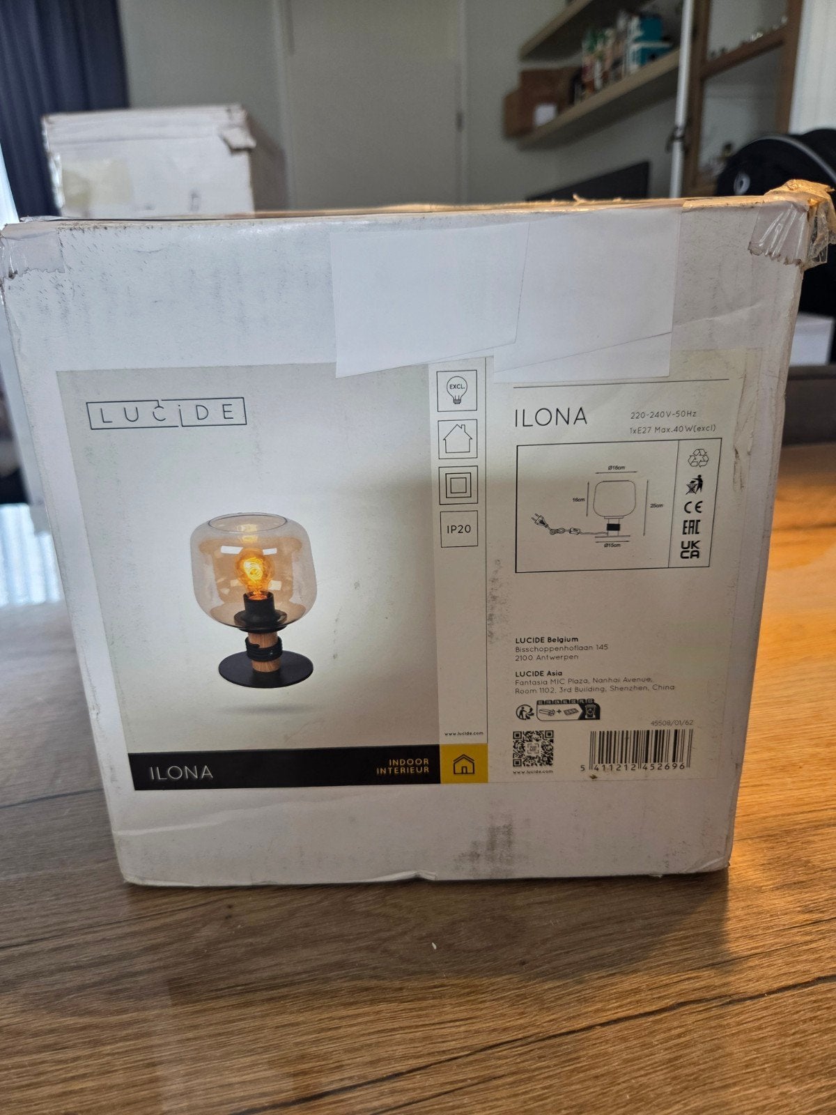 Lucide Ilona Tafellamp – Amber Glas – Nieuw in doos, Met schakelaar, Nieuw, Ophalen of Verzenden, Zwart