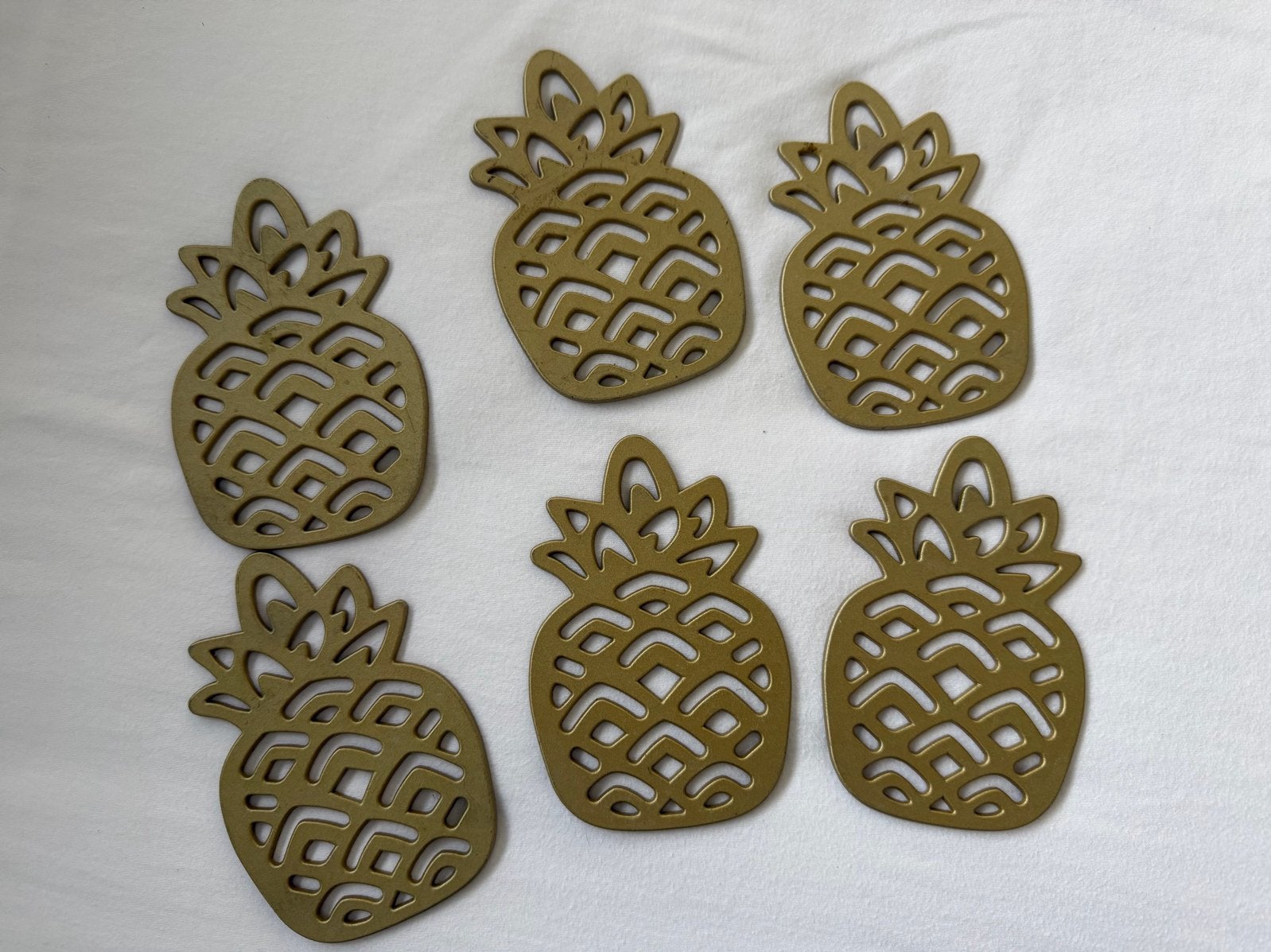 Set van 6 Ananas Onderzetters - Goudkleurig, Goud, Glasonderzetter, Metaal, Ophalen of Verzenden