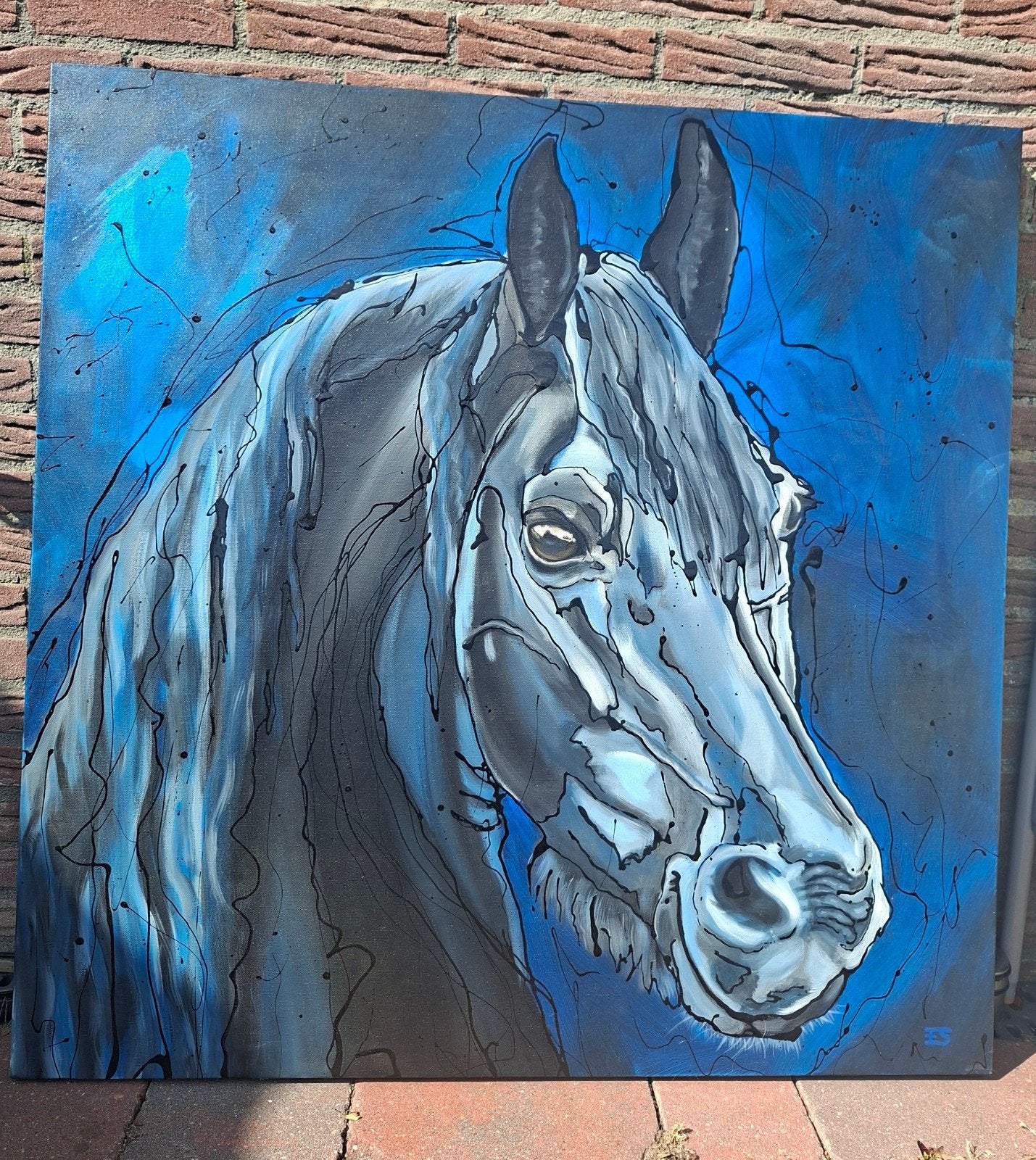 Olieschilderij "The Blue Horse" - Erlinde Stephanus, Antiek en Kunst, Ophalen