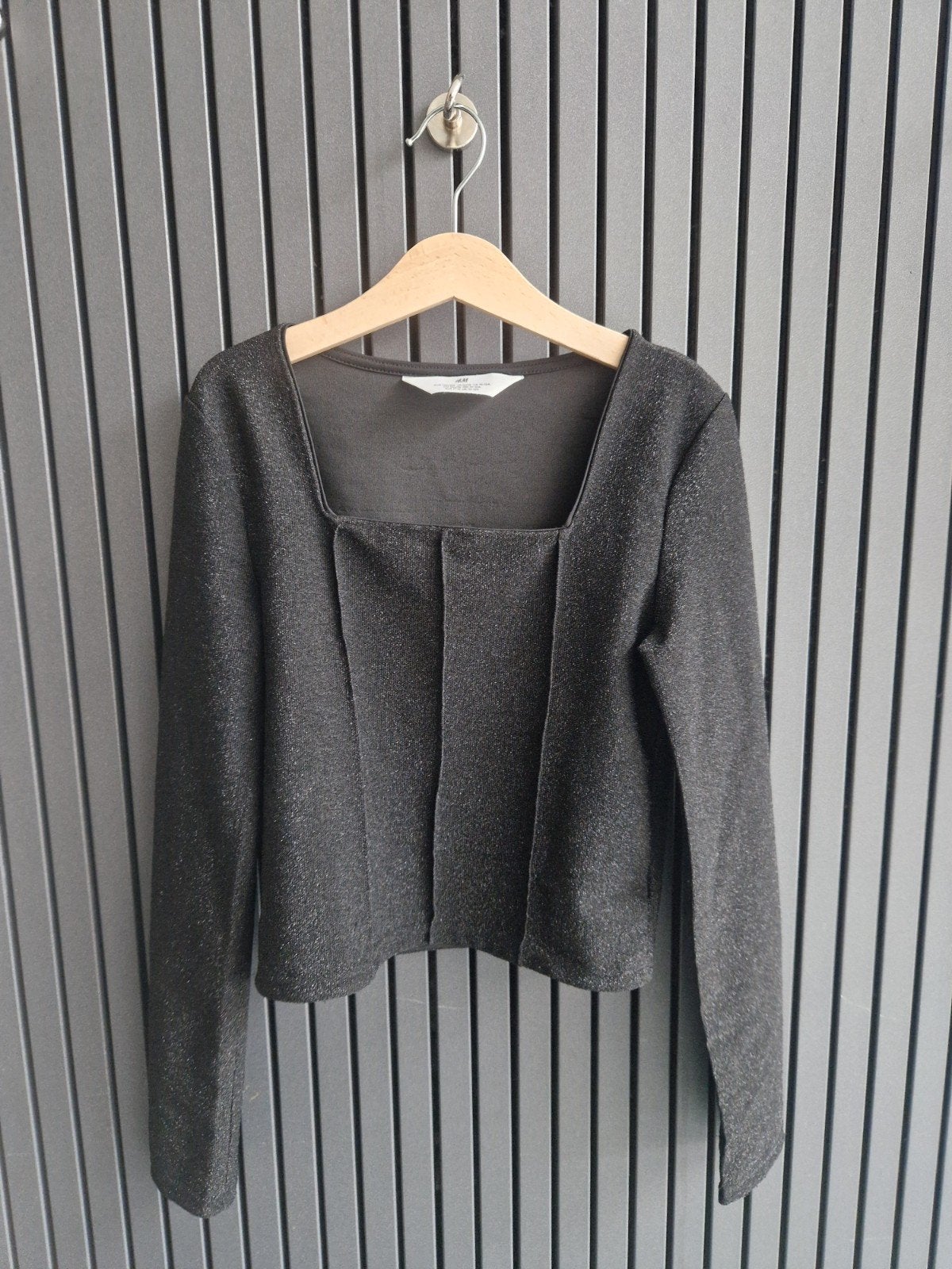 H&M Zwarte Cropped Top met Glitters - Maat 146/152, Meisje, H&M, Ophalen of Verzenden, Zo goed als nieuw
