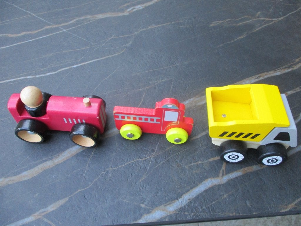 Set 3 houten auto's - Hema speelgoedauto's hout, Ophalen of Verzenden, Gebruikt, Duw- of Trekspeelgoed