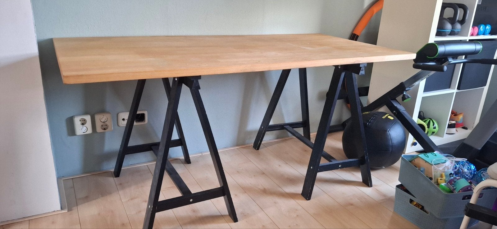 Massief Eiken IKEA Tafelblad met Zwarte Schragen, Ophalen, Gebruikt, 150 tot 200 cm, Eikenhout