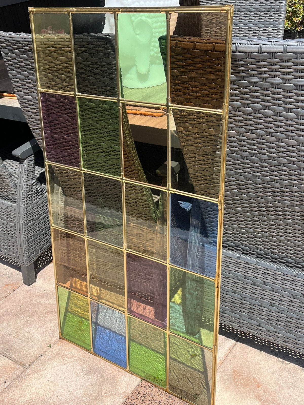 Voorzet glas en messing raam( glas en lood ), Ophalen, Gevelraam of Ruit, Minder dan 80 cm, Glas in lood