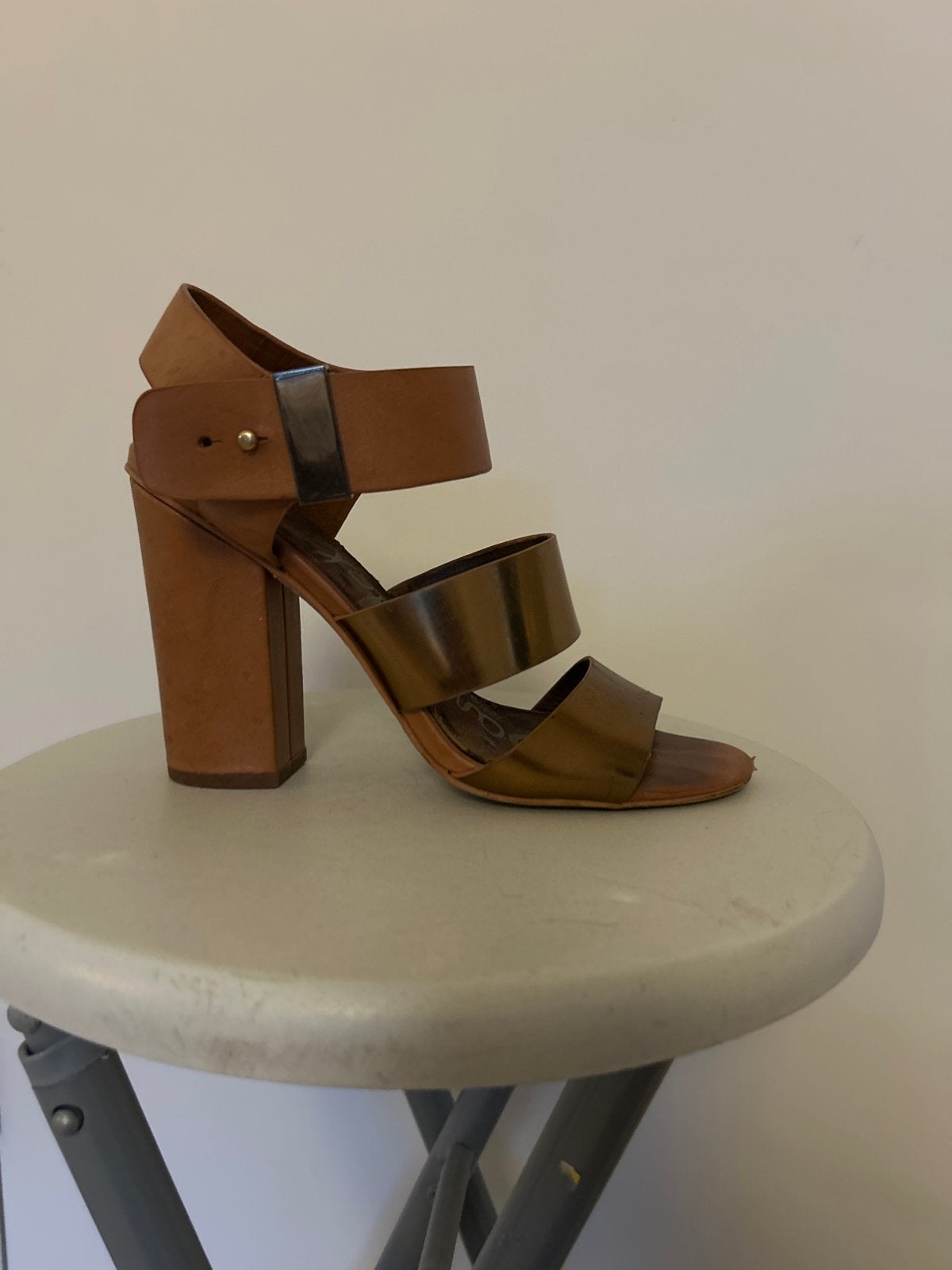 Sam Edelman, bronskleurige leren sandalen - maat 39, Kleding | Dames, Schoenen, Overige kleuren, Gedragen, Sandalen of Muiltjes