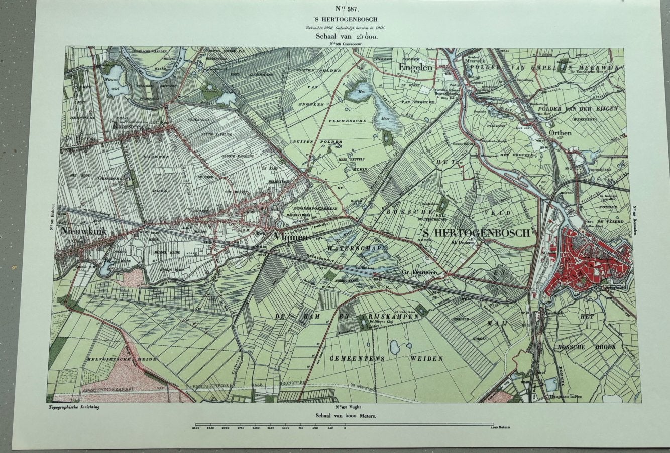 Mooie kaart van ‘s Hertogenbosch uit 1905 (45cm x 32cm), Boeken, Atlassen en Landkaarten, Ophalen, 1800 tot 2000, Nederland, Landkaart