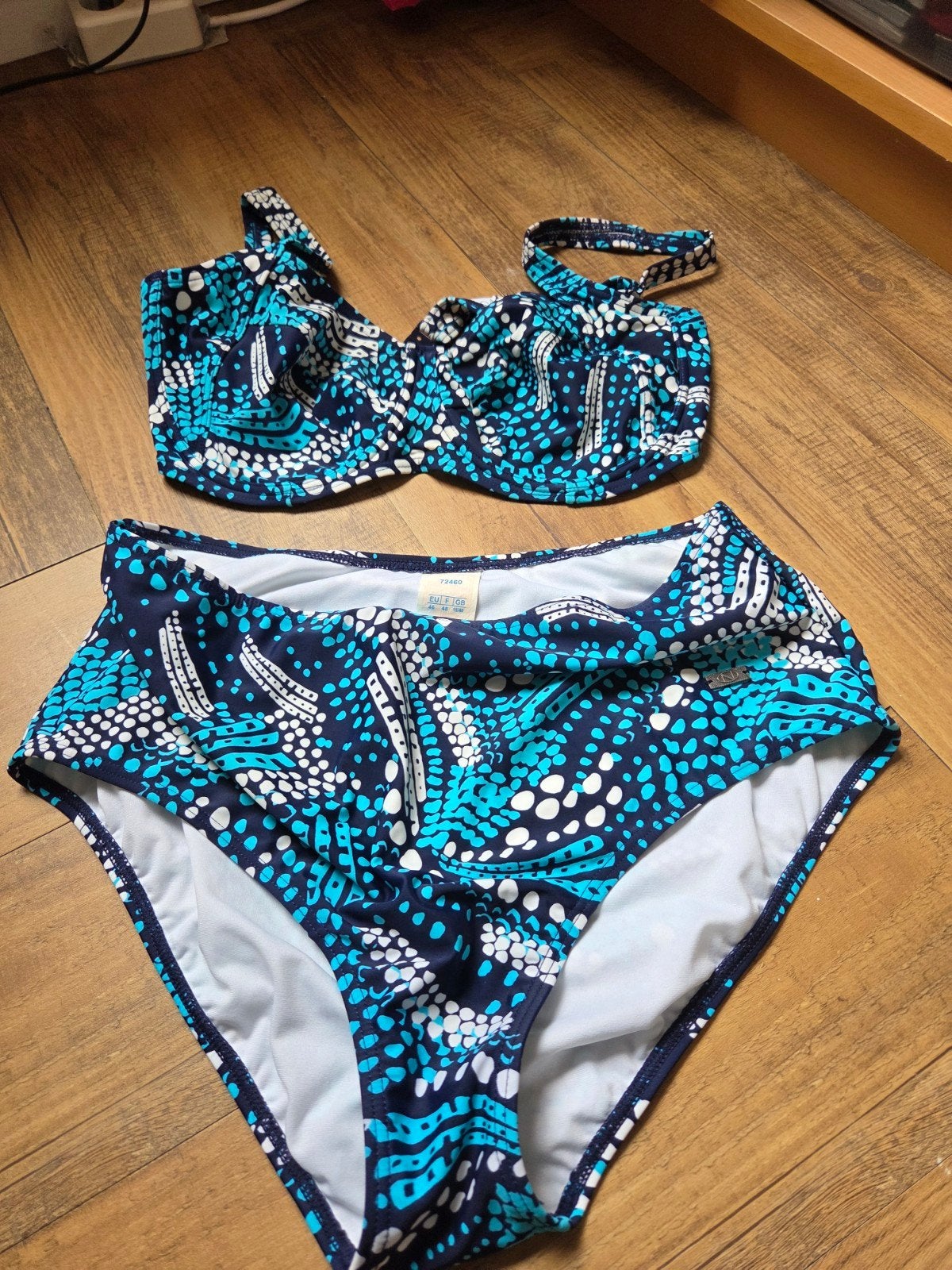 Bikini set met print, maat 46, C-cup, Blauw, Ophalen of Verzenden, Bikini, Onbekend