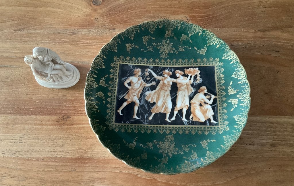 Antiek bord porselein Griekse mythologie oordeel van Parijs, Ophalen of Verzenden