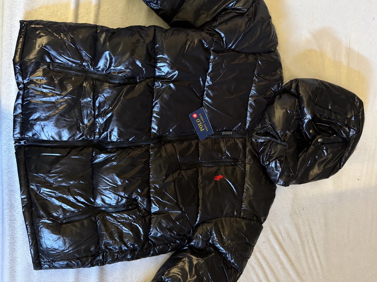 Polo Ralph Lauren Glanzend Zwart Donsjack Maat M Nieuw, Kleding | Heren, Verzenden, Nieuw, Maat 48/50 (M), Zwart