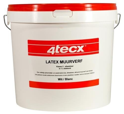 4tecx Latex Muurverf Wit 10L - Klasse 2 Afwasbaar, Doe-het-zelf en Verbouw, Verf, Beits en Lak, Ophalen, Nieuw