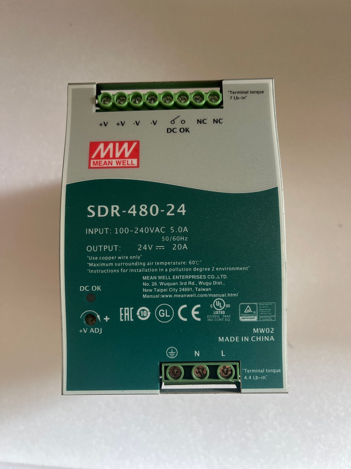 Mean Well SDR-480-24 DIN-rail voeding 24V 20A, Hobby en Vrije tijd, Ophalen of Verzenden