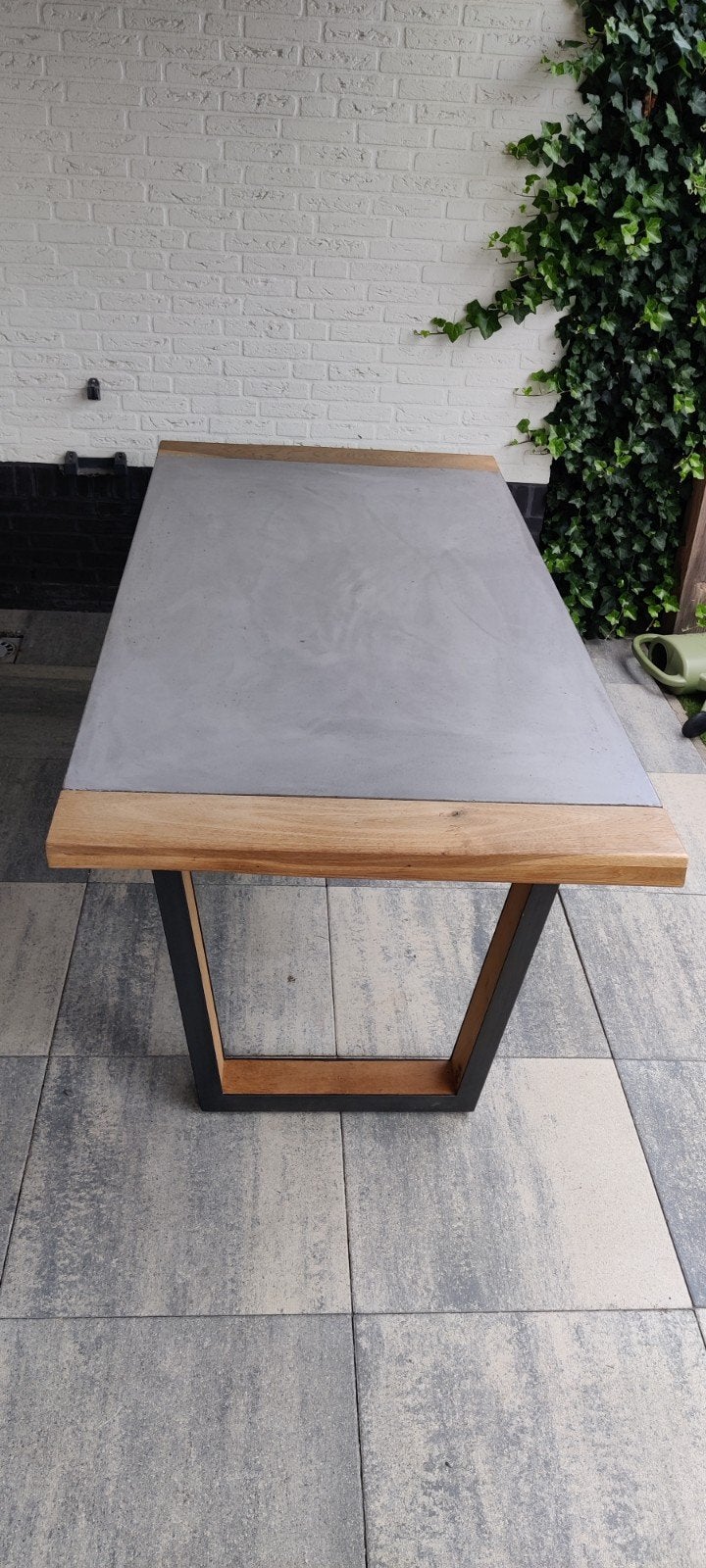 eettafel met betonlook bladl, Ophalen, Gebruikt, Rechthoekig, Hout