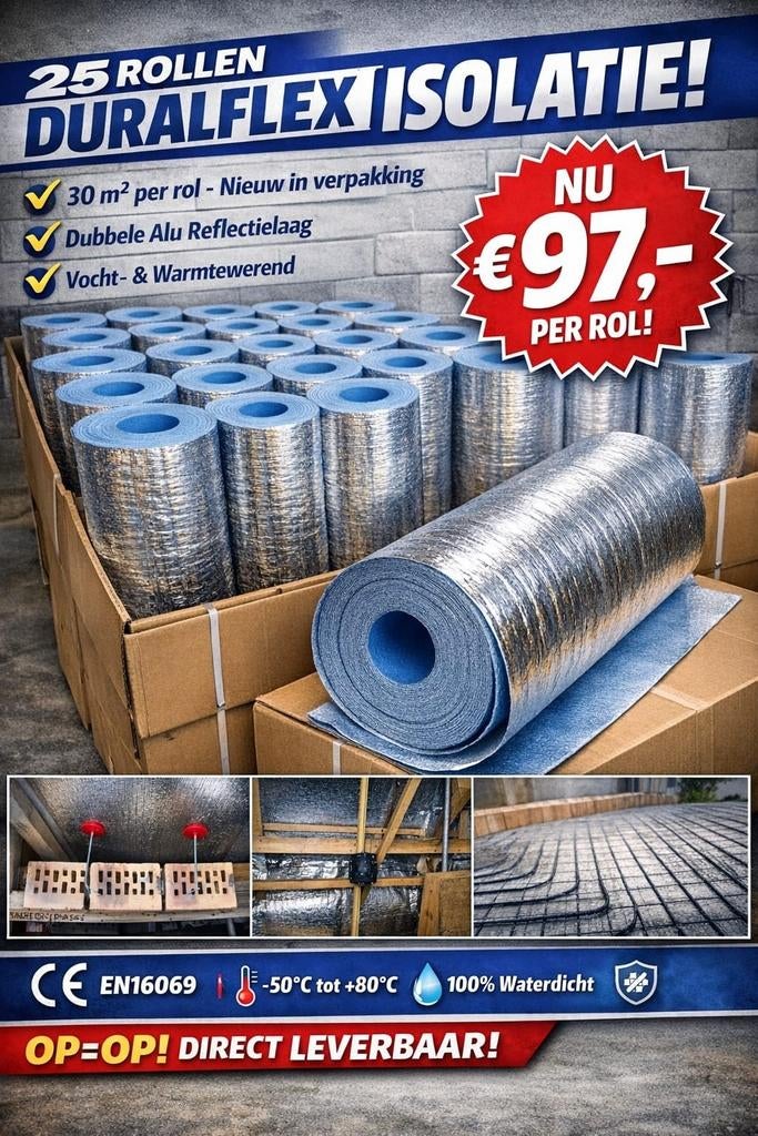6MM DIK universeel isolatie r waarde 3.4 30m² per rol OP=OP, Minder dan 4 cm, Ophalen of Verzenden, Zo goed als nieuw, 15 m² of meer