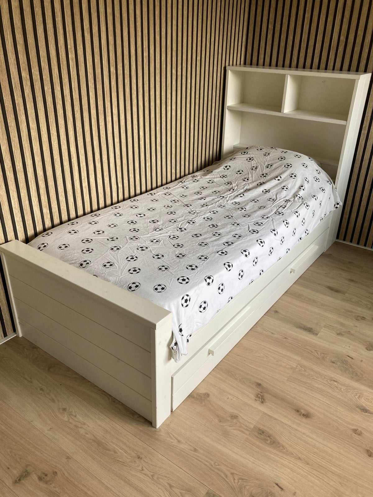 Wit eenpersoons bed voor kind/tiener/student Max van Woood, 85 tot 100 cm, Gebruikt, 180 cm of meer, Ophalen