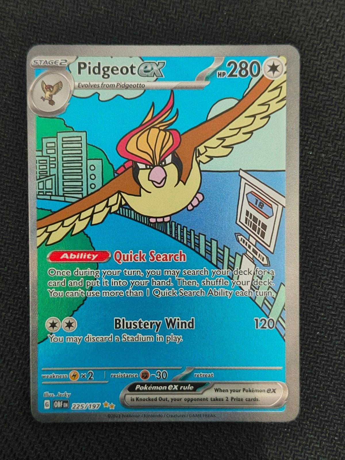 Pidgeot ex OBF 225/197 NM - Pokémon Kaart, Ophalen of Verzenden, Zo goed als nieuw, Losse kaart, Foil