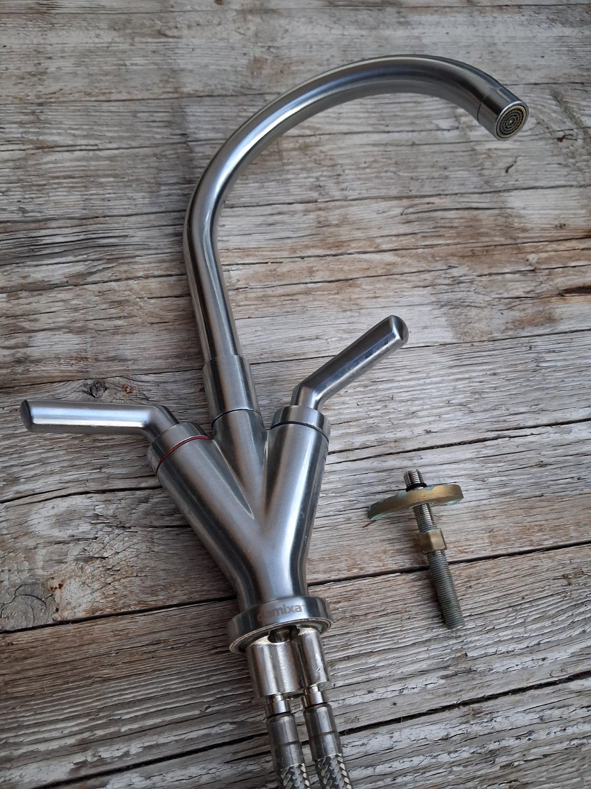 Damixa Geborsteld Stalen Keukenkraan - 37 cm hoog, Ophalen